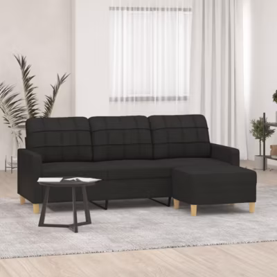 ZMH Canapé à 3 places avec repose-pieds Noir 180 cm Tissu