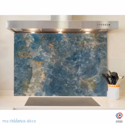 Crédence cuisine fond de hotte Marbre Villarecci – Verre trempé – L 90 cm x H 50 cm – MaCrédenceDéco
