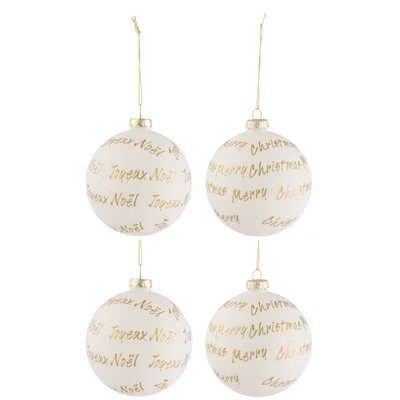 Boite de 4 boules de Noël en verre blanc 10x10x10 cm