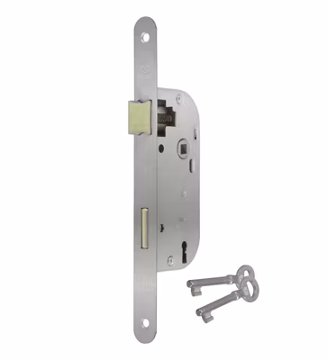 Serrure à larder à clé axe 40 mm electrozingué A encastrer réversible bouts ronds