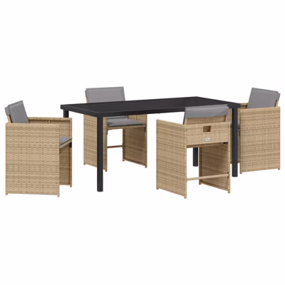 Set de 5 chaises de salle à manger de jardin avec coussins beige rattan poly vidaXL