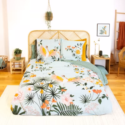 Parure de lit 260×240 cm coton KUSMI bleu
