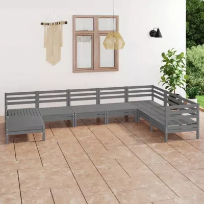 vidaXL Bois de Pin Massif Salon de Jardin 8 pcs Ensemble de Meubles d&rsquo;Extérieur Meubles de Terrasse Mobilier de Patio 3082986