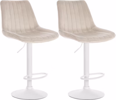 Lot de 2 tabourets de bar Toni velours, chaise réglable, structure métallique, repose-pieds intégré Métalblancmat/Crème
