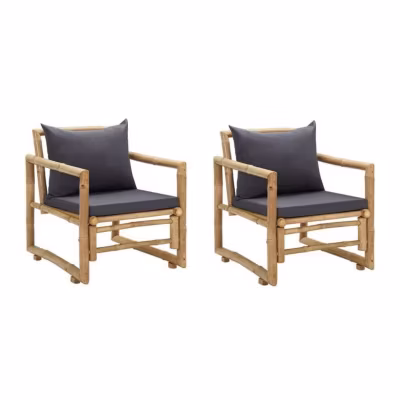 vidaXL Chaises de jardin avec coussins 2 pcs Bambou
