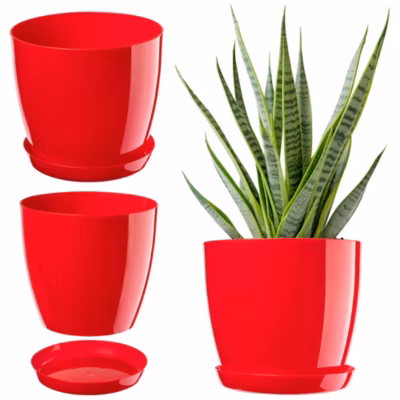 KADAX Pot De Fleur Avec Support Couvercle En Plastique Pot De Fleur 18cm Fleurs Rouges