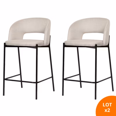 Lot de 2 chaises de bar, tabourets tissus beige – pieds en métal noir – KRISTEN