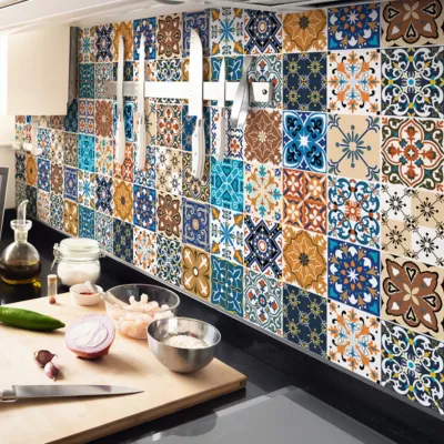 Sticker Mural Carrelage adhésif Cuisine Salle de Bain – 24 STICKERS CARREAUX DE CIMENT AZULEJOS TRENCIA – 24stickers15x15cm