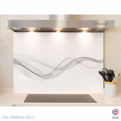 Crédence cuisine fond de hotte Courbe 1 – Verre trempé – L 90 cm x H 60 cm – MaCrédenceDéco