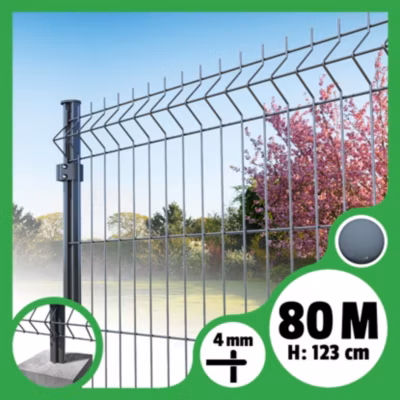Kit grillage rigide poteaux ronds – longueur 80 mètres – 123 cm, Gris Anthracite, A sceller