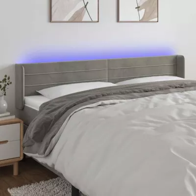 vidaXL Tête de Lit à LED Meuble de Chambre à Coucher Accessoire de Lit Double Tête de Cadre de Lit Intérieur Gris Clair 3123436