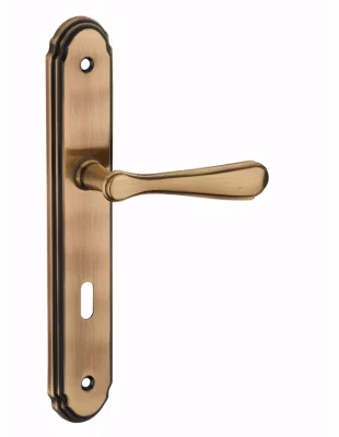 Ensemble de poignées pour porte de chambre Arthemis trou de clé, carré 7mm, entr&rsquo;axes 195mm, laiton patiné – THIRARD