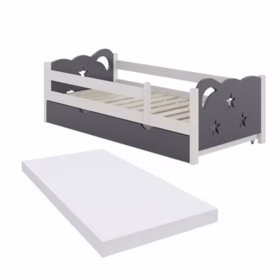 Vitalispa Lit pour enfant blanc/gris 80×160 cm avec tiroir et matelas