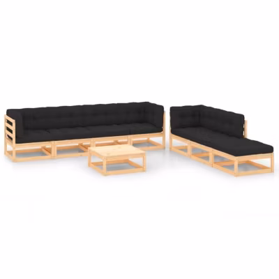 vidaXL Bois de Pin Solide Salon de Jardin 8 pcs avec Coussins Meubles de Terrasse Ensemble de Meubles d&rsquo;Extérieur Mobilier 3083815