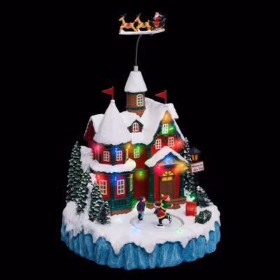 Village lumineux maison du père noël 22 led h.34,5cm musical  – feeric lights & christmas