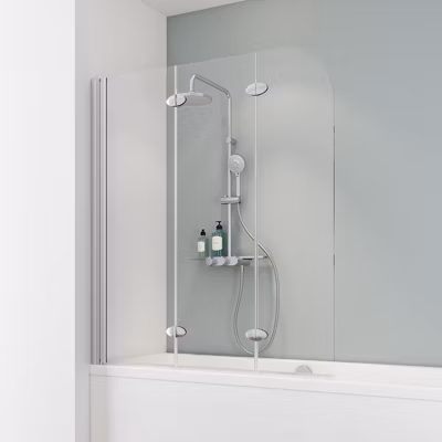 Pare-baignoire Schulte – 125×140 cm – paroi de baignoire réversible – pliant – 3 volets pivotants – verre 5 mm – alu-argenté