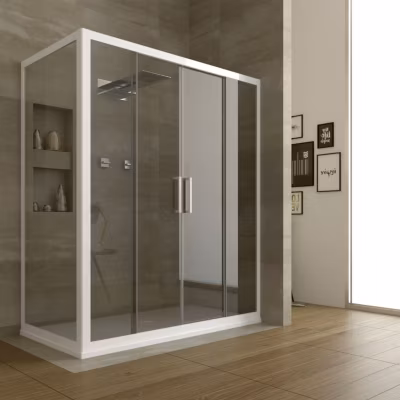 Cabine Douche en PVC 70×130 CM H200 Transparent mod. Star Profil Blanc 2 Portes
