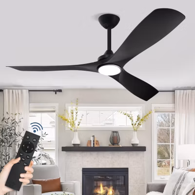Ventilateur de plafond industriel Noir en bois noir avec lumière et télécommande – 108 cm – EXQUIO
