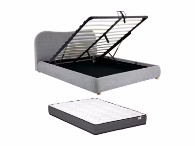 Lit coffre 160 x 200 cm – Tissu – Gris clair + Matelas – VANARI
