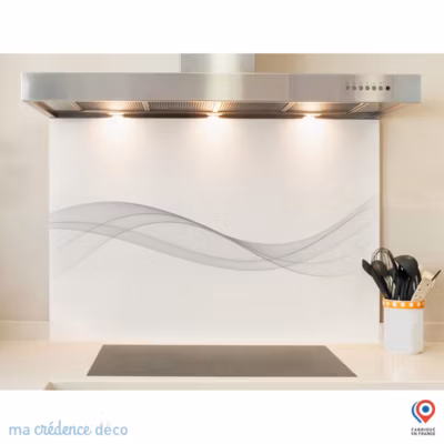 Crédence cuisine fond de hotte Courbe 3 blanc – Verre trempé – L 90 cm x H 60 cm – MaCrédenceDéco