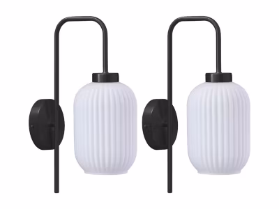 Lot de 2 appliques murales en métal et verre texturé blanc –  L.25 x H.41 cm – Noir- LOUXOR