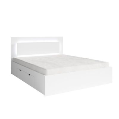 Lit NOFI 160 x 200 cm avec sommier et 2 tiroirs de rangement – blanc