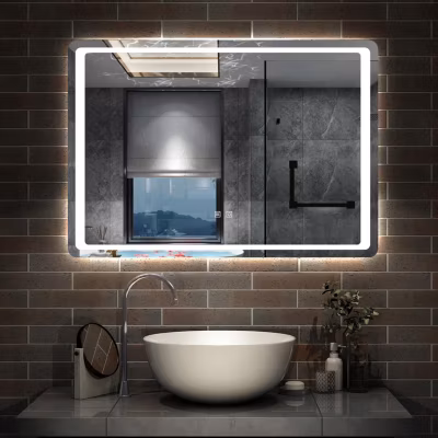 Miroir de salle de bain à LED, dimmable et mémoire, 80x60cm miroir lumineux anti-buée, AICA SANITAIRE