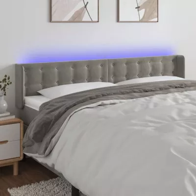 vidaXL Tête de Lit à LED Meuble de Chambre à Coucher Accessoire de Lit Double Tête de Cadre de Lit Intérieur Gris Clair 3123724