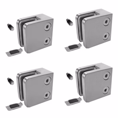 4 x Pince à verre plate modèle 21 – Ep. verre 6 mm – Inox 316 brossé GR320