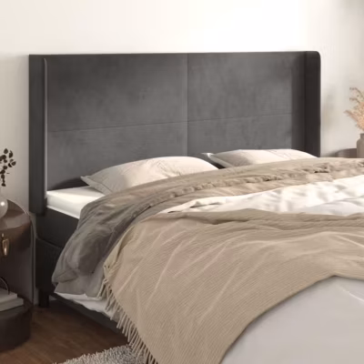 vidaXL Tête de lit avec oreilles Gris foncé 163x16x118-128 cm Velours3119355