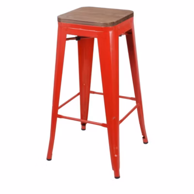 Lot de 4 tabourets de bar style vintage en métal, coloris rouge  Collection LIVE
