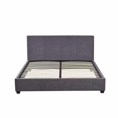 Lit double ROMA  140×200 cm  PU gris  Sommier inclus  Design moderne  Structure MDF