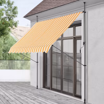Store Banne Téléscopique Acier Polyester 150 x 120 x 220-309 cm Jaune Blanc pro.tec