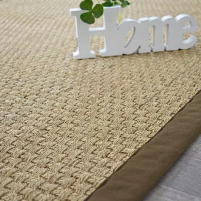 Tapis jonc de mer – Paro fin natté 4×4 – Ganse coton marron – 120 x 170 cm