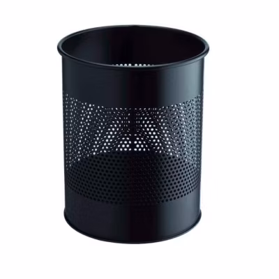 Corbeille à papier ronde perforée professionnelle 15 litres – Noir