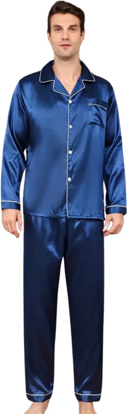 Badjas en satin Livano Homme – Kimono – Robe de chambre – Satin – Robe de chambre – Pyjama – Blauw – Taille M