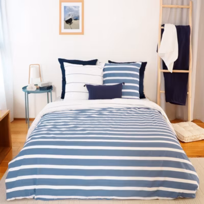 Parure de lit 240×220 cm coton BCI adouci STRIPES Bleu 3 pièces