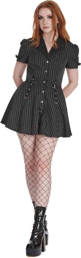Banned – Robe courte Black Core Button Up – L – Zwart/ Wit