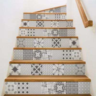 Stickers adhésifs escalier carrelages contremarche – NUANCE DE GRIS ROMANTIQUE – 2 bandes de 15x105cm