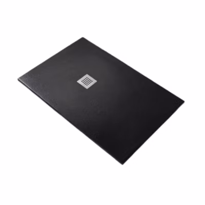 Receveur de Douche 95X140 cm Ligne Vulcano Fin Noir en Résine Synthétique et Poudre de Marbre Avec Drain Libre FRASCIO