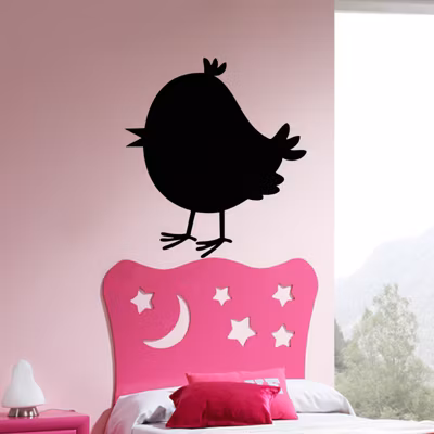 Sticker ardoise tableau noir – stickers muraux adhésif effaçable – CARICATURE PETIT OISEAU – 100x90cm