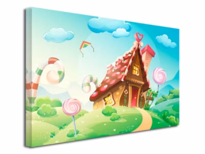 DECLINA, Tableau toile imprimée Enfants, Tableau toile La maison en sucrerie, 120×80 cm