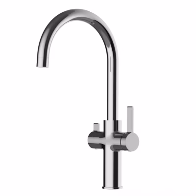 Robinet cuisine 3 voies, chromé, avec bec pivotant U, à utiliser avec les systèmes de purification d&rsquo;eau
