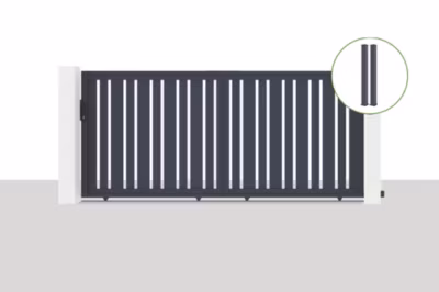 Portail coulissant 3,5×1,6m VEYMONT + 2 poteaux EIFEL H.190cm Gris