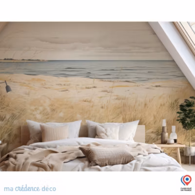 Papier peint Dunes et mer, Aquarelle – Intissé – 300 cm – 280 cm – MaCrédenceDéco