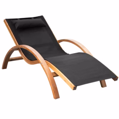 Transat chaise longue design style tropical bois massif naturel coloris beige noir
