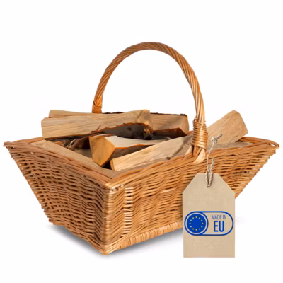 Creative Home Panier en Osier Naturel avec Poignée et Intérieur Jute – 50 x 40 x 37 cm – Tissé à la Main – Panier a Bois Cheminée