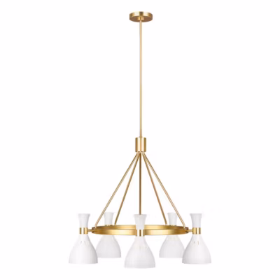 Lustre Joan 5 lumières – Blanc mat et laiton bruni
