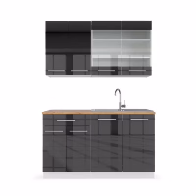 Vicco Cuisine Anthracite brillant/blanc 140cm , PT Chêne