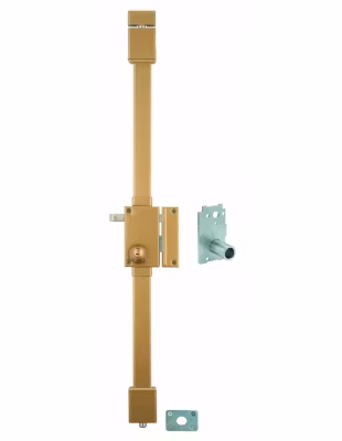 Serrure en applique Targa A2P à tirage pour porte d&rsquo;entrée, droite, 3 pts, cylindre diamètre 23mm, axe 45mm, or, 4 clés – THIRARD